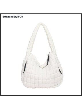 Large Quilted Puffer Hobo Bag Nylon Crossbody Tote Lightweight Puffy Handbag